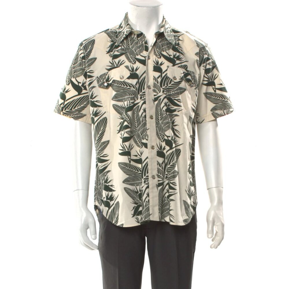 SUN SURF Hawaiian Aloha Shirt Cream Ivy Green Multi Cotton SS34184 Size Large L